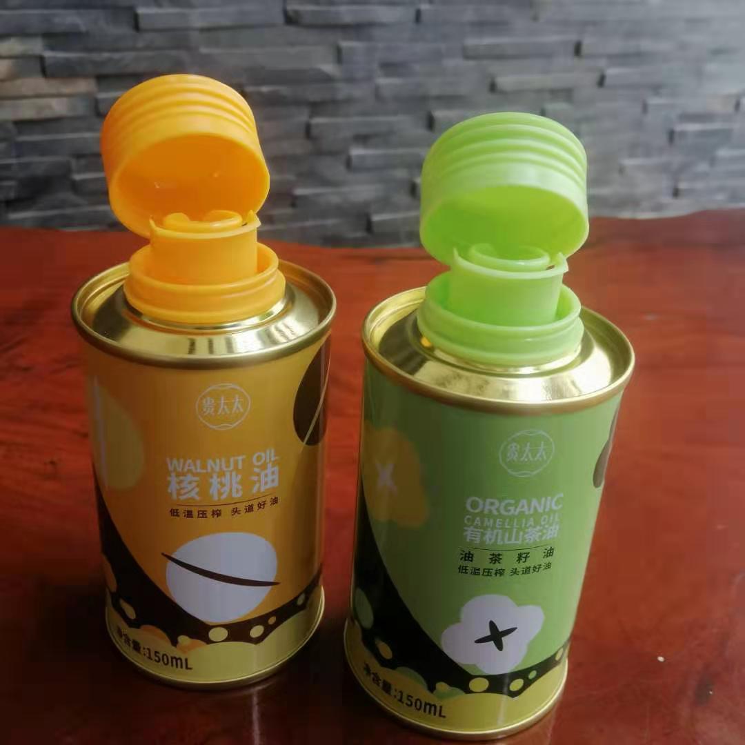 個(gè)性化核桃油鐵瓶定制 核桃油圓形鐵罐批發(fā)